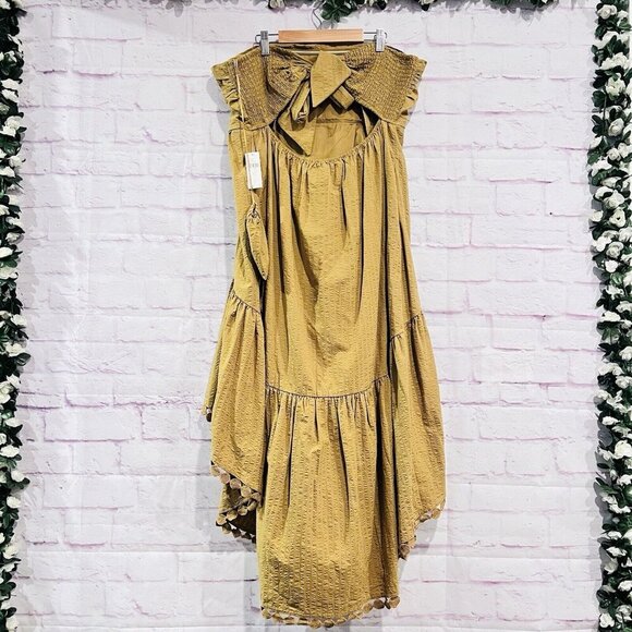 Anthropologie Maeve High Low Midi Dress Strapless Tiered Boho Gold Size XL New - Picture 3 of 12